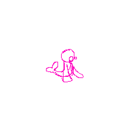 the pokemon popplio evolving through its evo line. just basic shapes and construction lines in bright pink.
