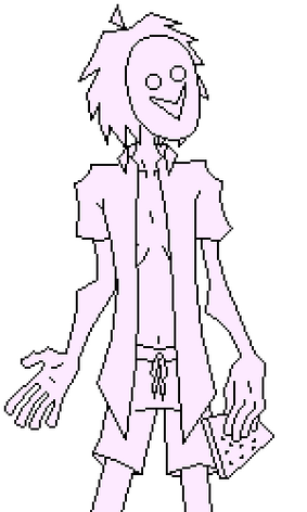 A skinny man with a mask. clean black lines and no color.