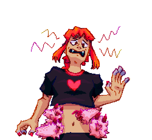 four frames of a red haired girl in different periods of transformation, last one being her has a pink humanoid spider woman with horns, claws, extra legs, and a crown.