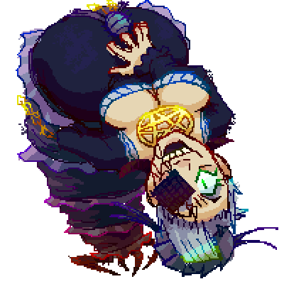 A lady bending backwards. she has an isopod on her head and is in a long, odd dress. at the end, instead of feet, theres four small, bug-like legs.