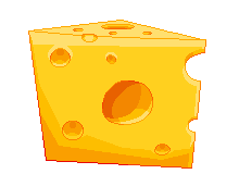 a big block of cheese with many holes. the wordgirl character, dr two brains, pops in and out of them.