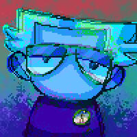 a sketchy, blue toned icon of a simplified puff with lidded eyes.