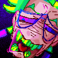 a sketchy vibrant icon of a puff screaming and lurching to the side.