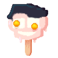 man with black hair and yellow eyes as a popsicle