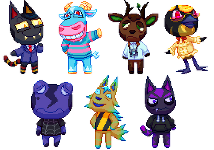 the seven OCs turned into animal crossing villager designs