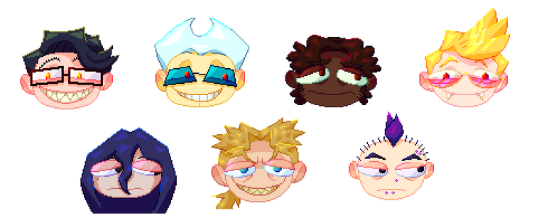 simplified icons of seven OCs